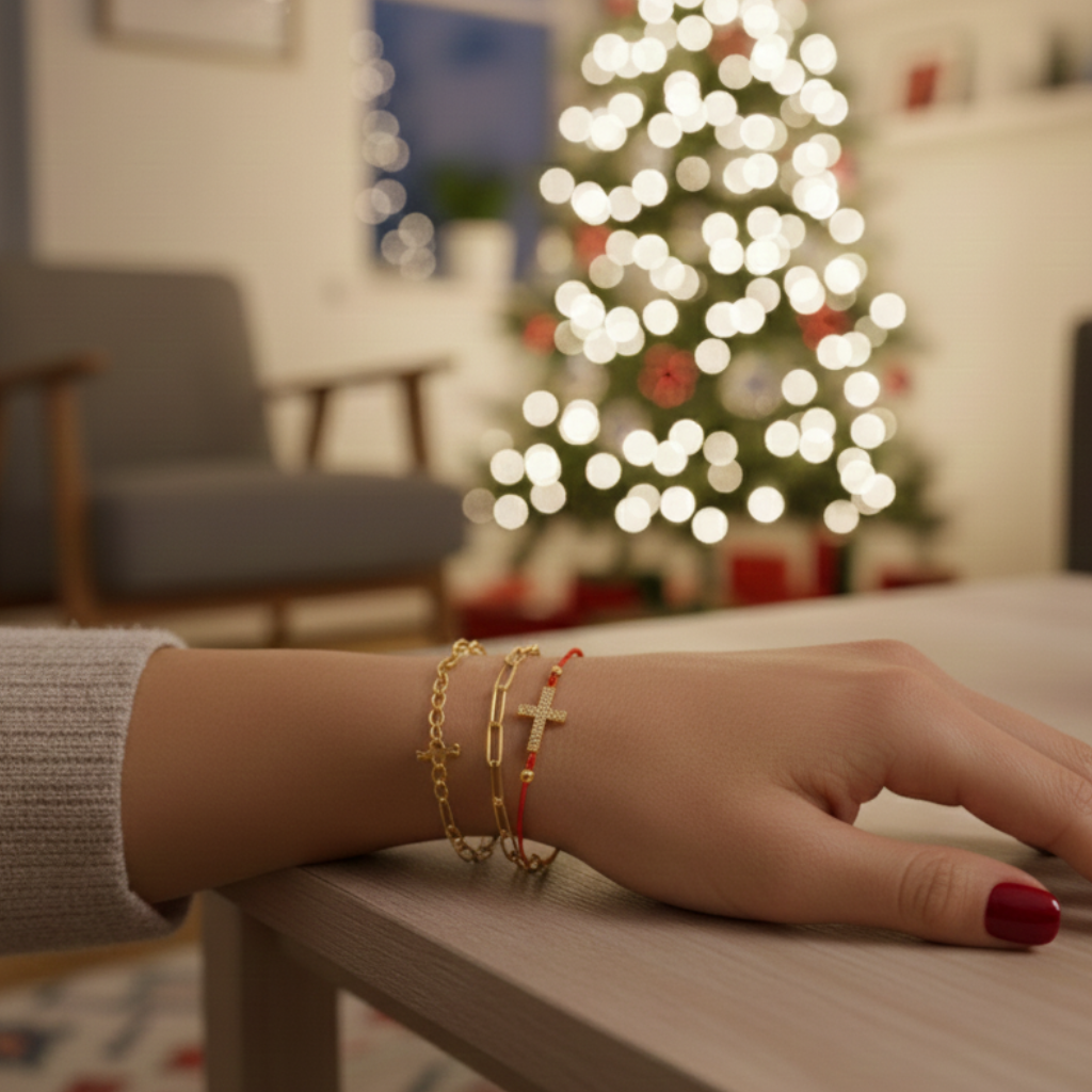 Pulsera Doble De Eslabone e Hilo Rojo