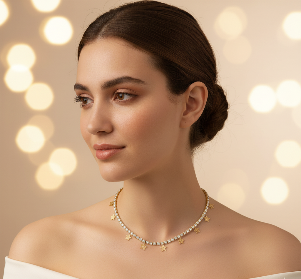 Collar con Estrellas y Cristales en Acero Inoxidable