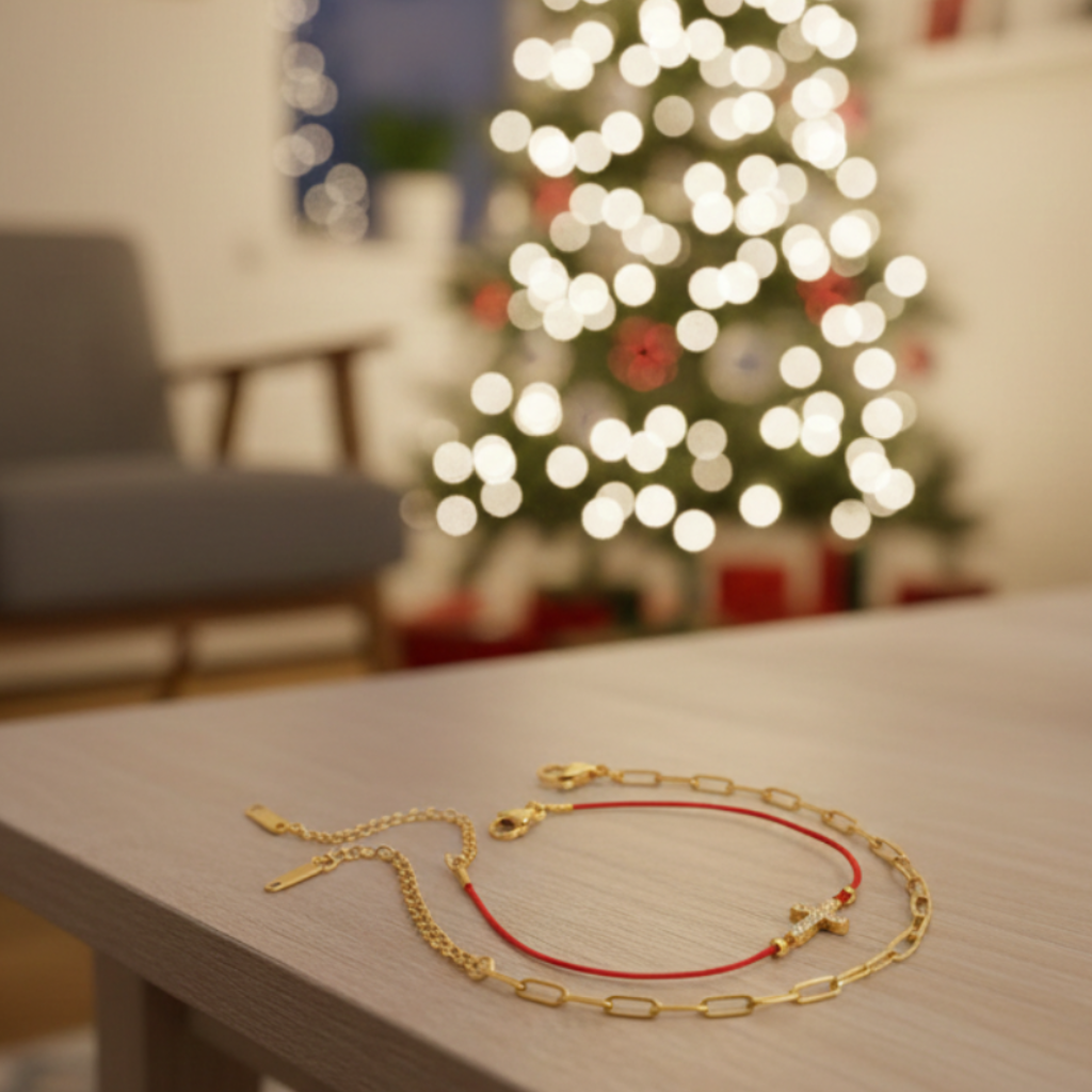 Pulsera Doble De Eslabone e Hilo Rojo
