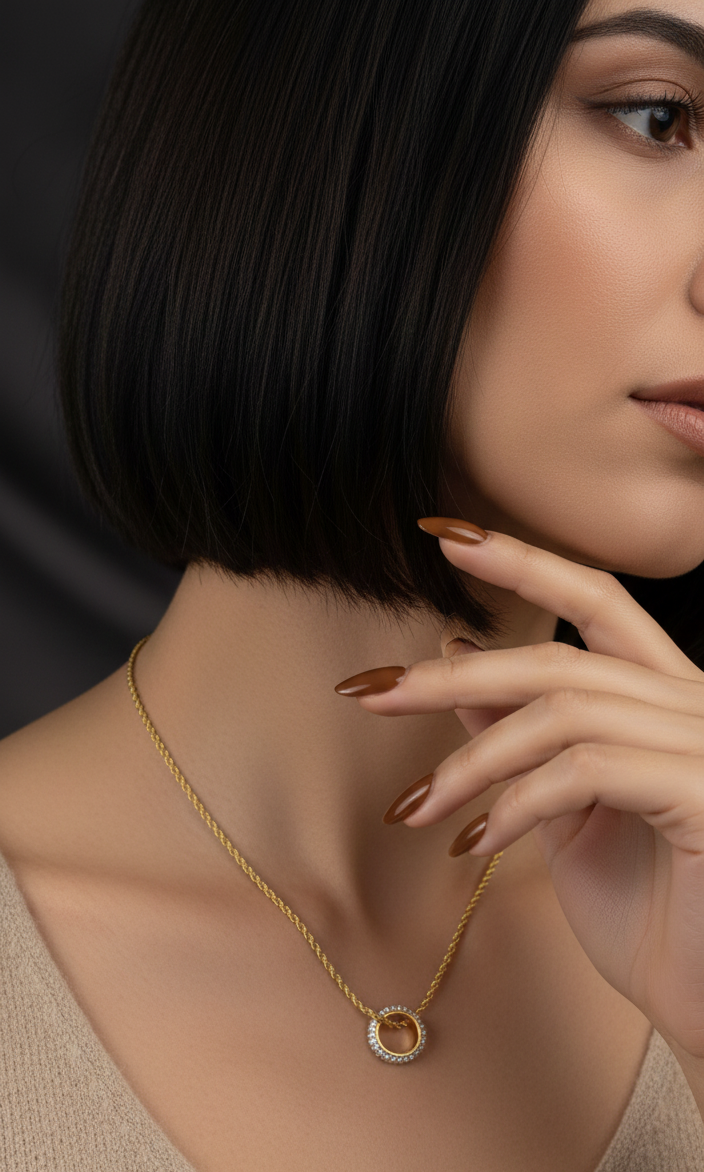 Collar con Colgante de Aro con Cristales Acero Inoxidable