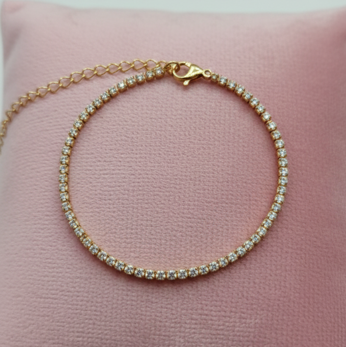 Pulsera De Circonitas Plateada y Dorada