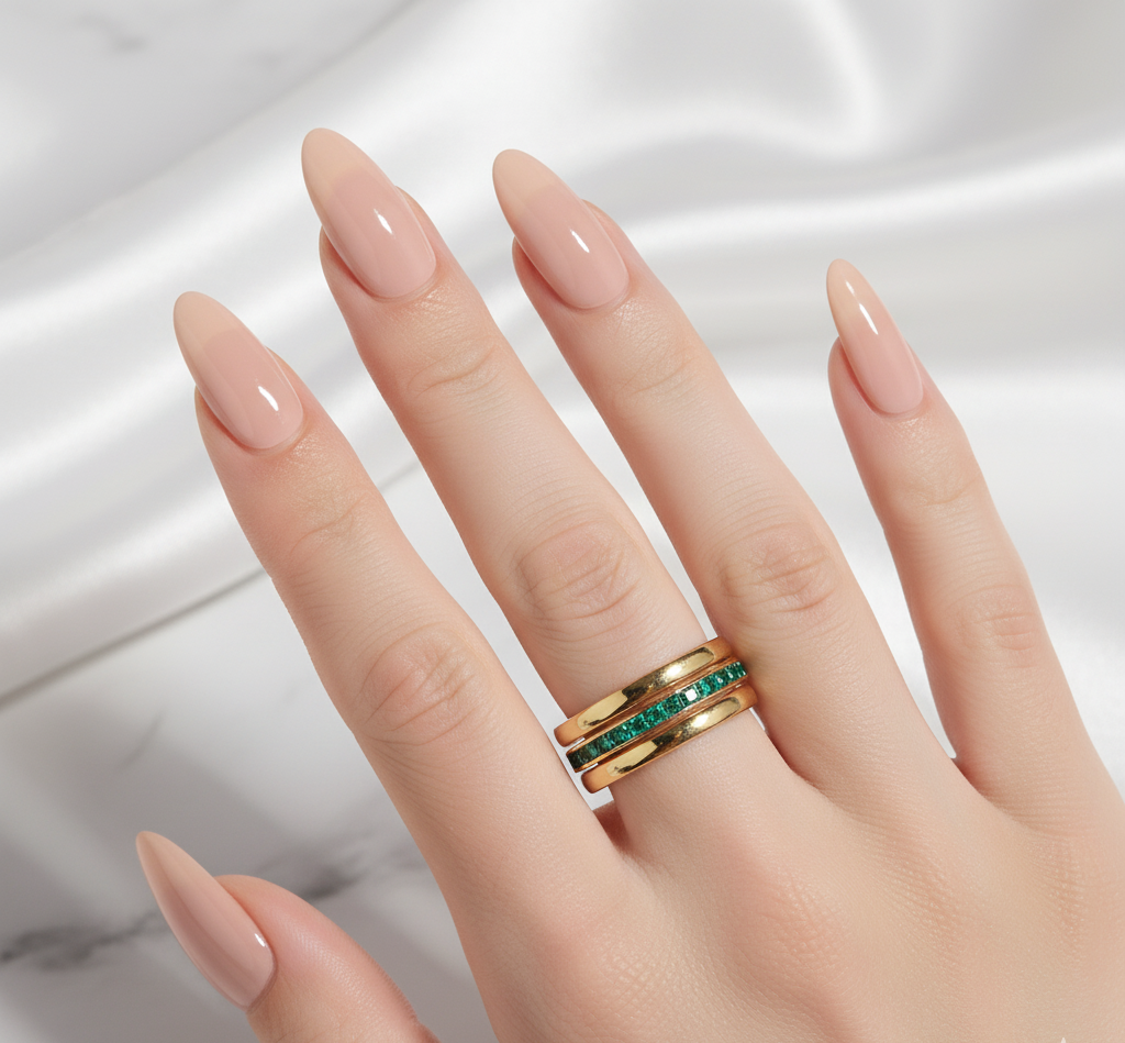 Anillo Entrelazado con Piedras Verdes en Acero Inoxidable