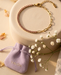 Pulsera Eslabon y Cristales Rosa